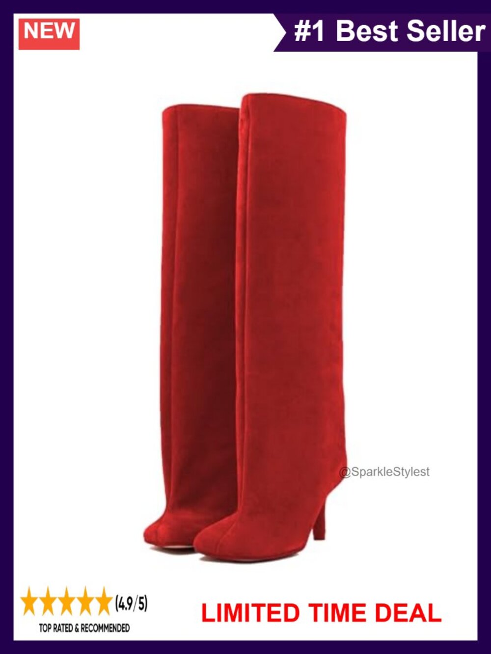 Women's Knee High Wide Calf Suede Stiletto Heel Boots Square Toe Pull On